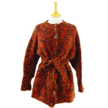 Vintage knitwear - Womens Orange And Black Cardigan