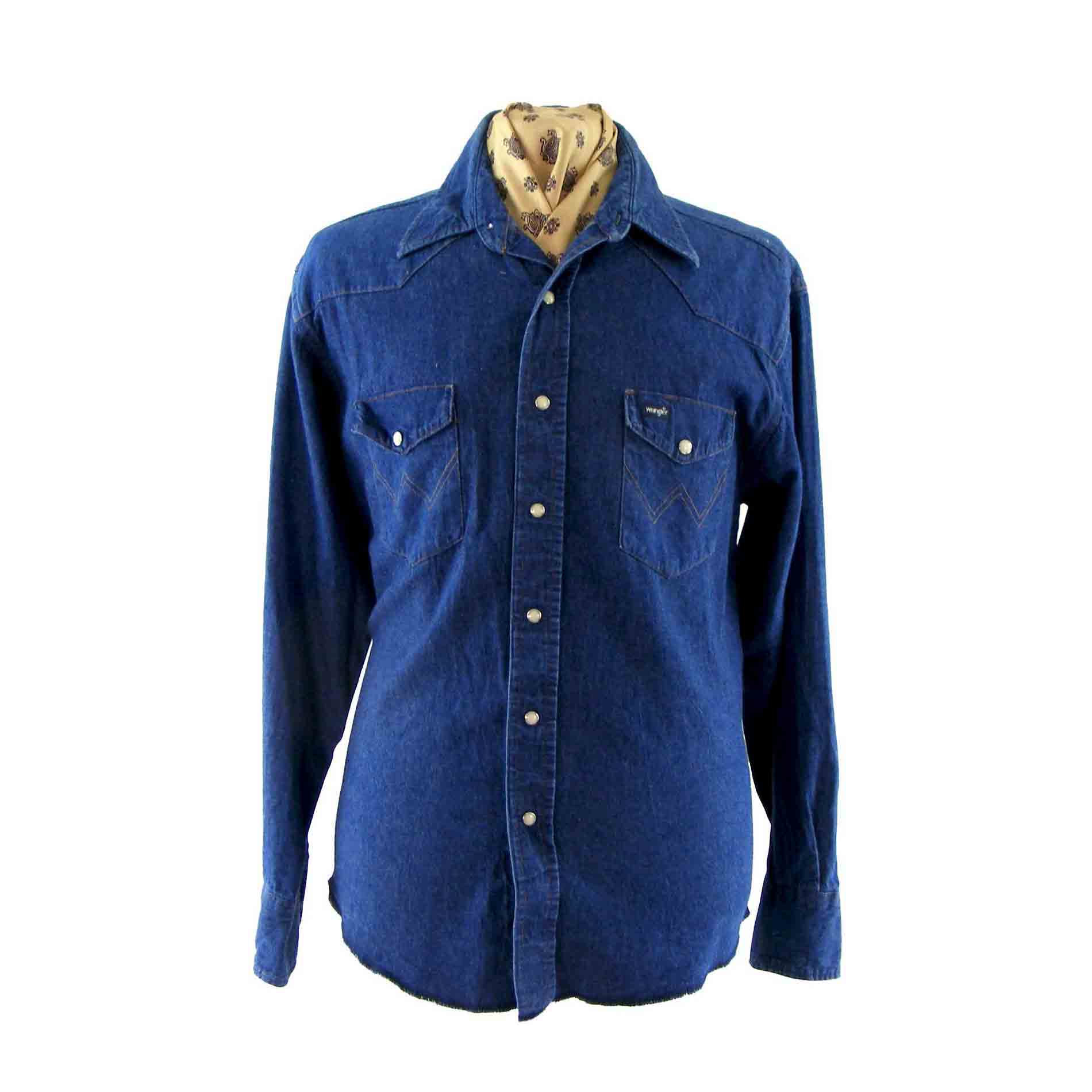 Wrangler Blue Denim Shirt - Vintage Clothing - Blue 17