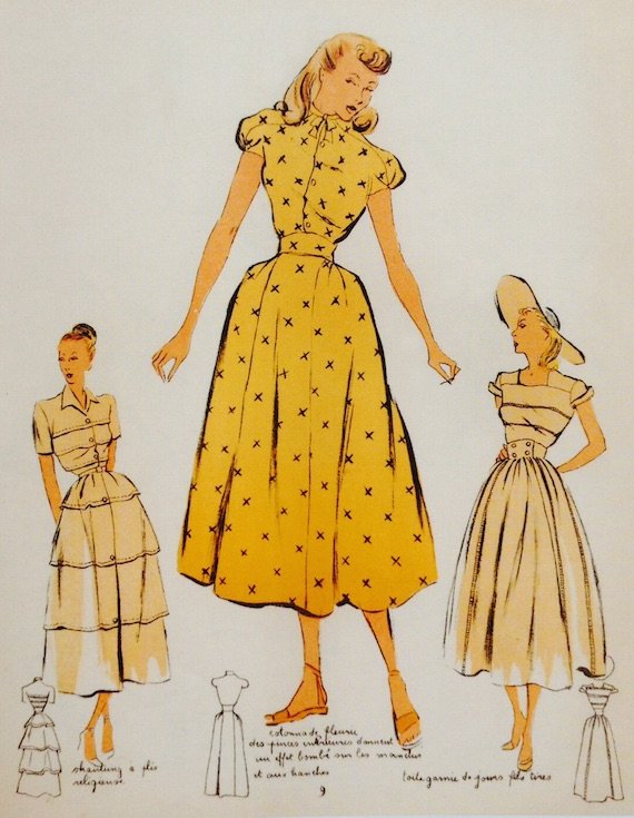 Full skirted french dress desingns in 1940s fashion-1948 Full skirted french dress desingns in 1940s fashion-1948