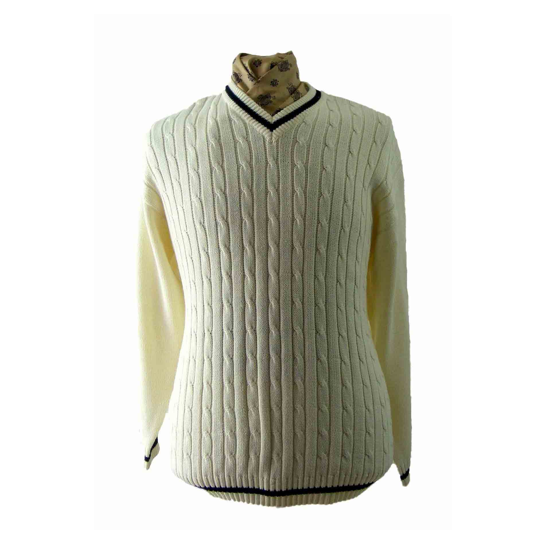 White V Neck Cable Knit Sweater Vintage Clothing Blue 17