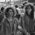 vintage 80s fashion styles - two women in a New Wave style. Photo taken on Yonge Street, Toronto circa 1985