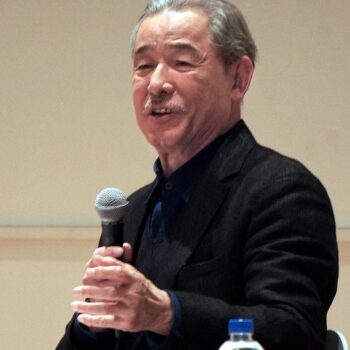 Issey Miyake at a press conference, National Art Center, Tokyo, 2016