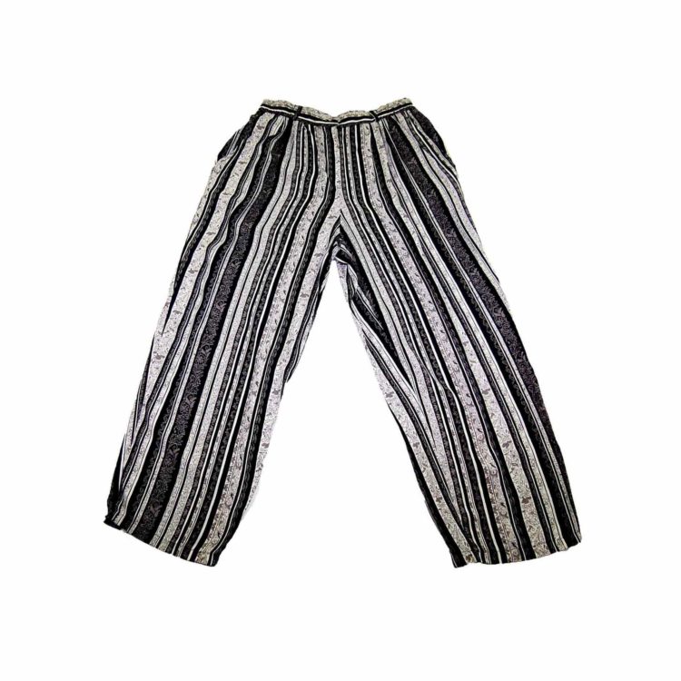 90s Black Striped Floral Straight Leg Trousers