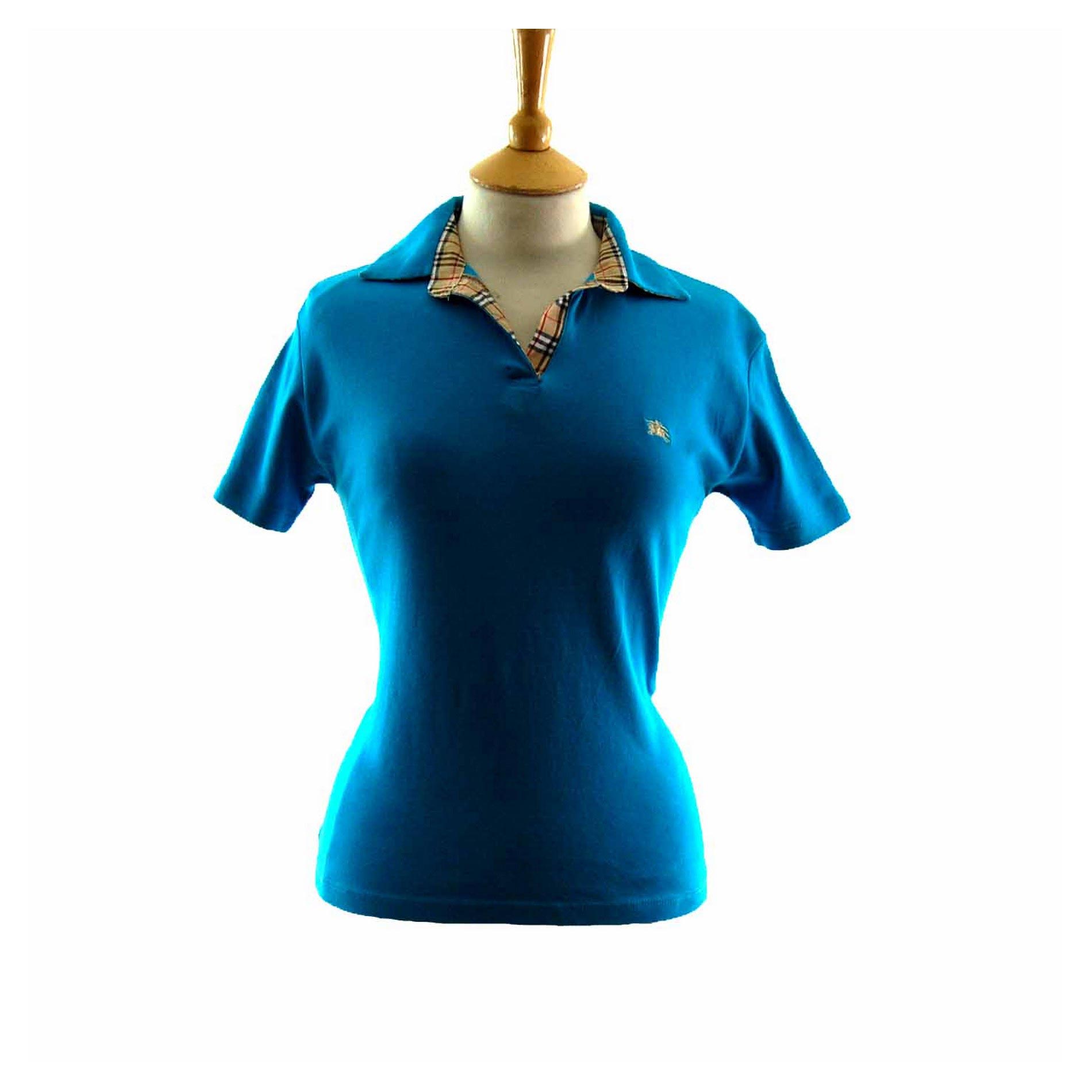 Ladies Bright Blue Burberry Polo Shirt - Blue 17 Vintage Clothing