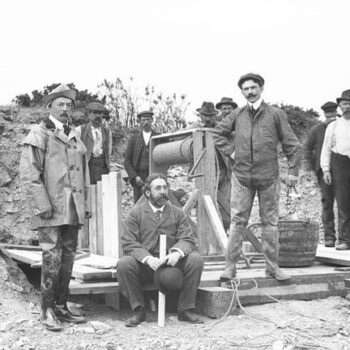 what workwear clothing always stays fashionable, Bonmahon Copper Mines Waterford; Ireland, 1906