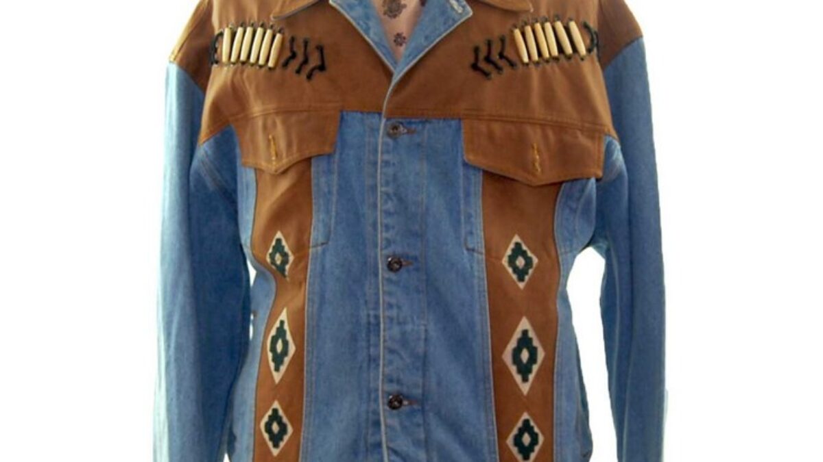 RIVERGOLD SOUTHWESTERN DENIM SUEDE buy JEAN JACKET (L) BEADED COAT INDIAN