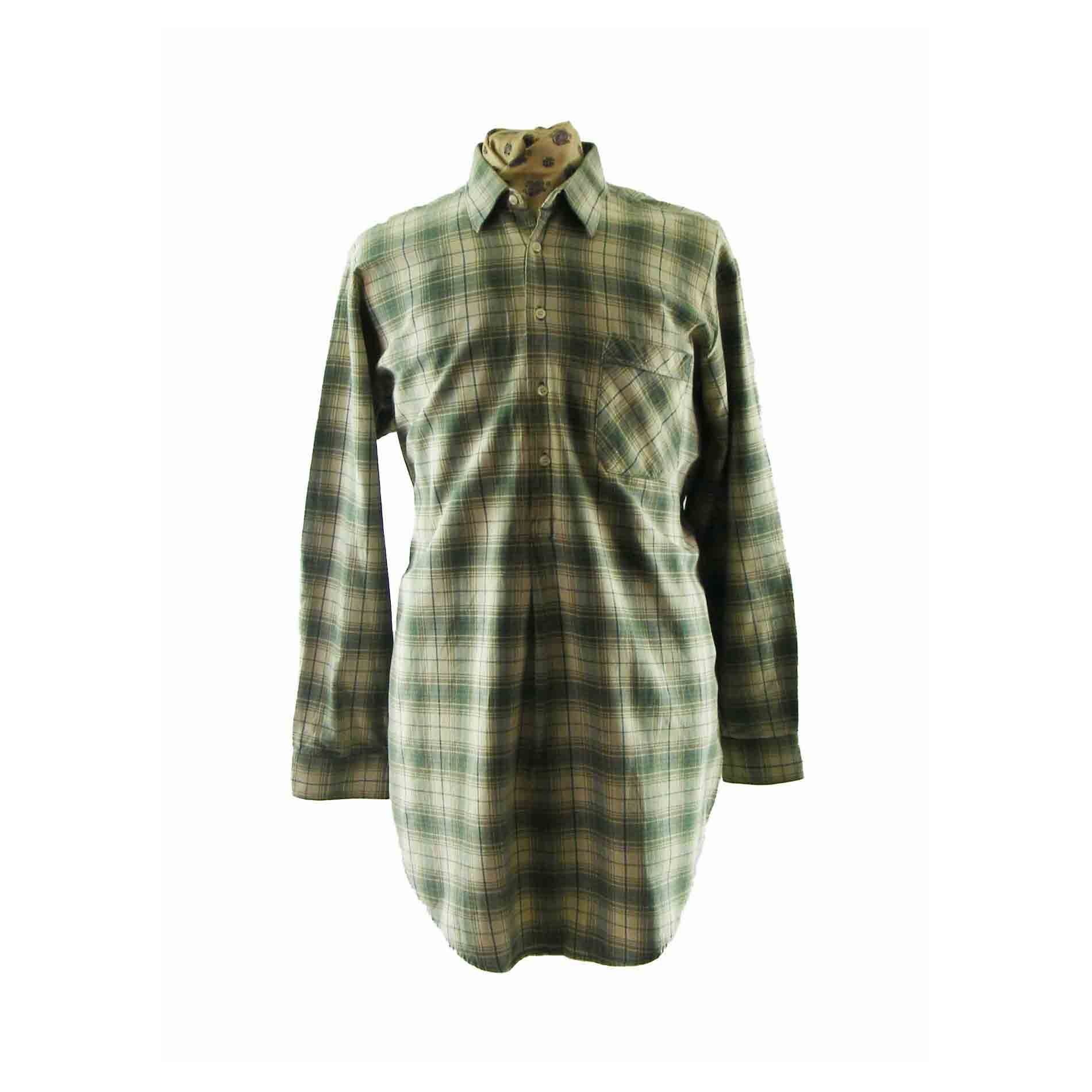 60s Green Plaid Grandad Shirt - 2XL - Blue 17 Vintage Clothing