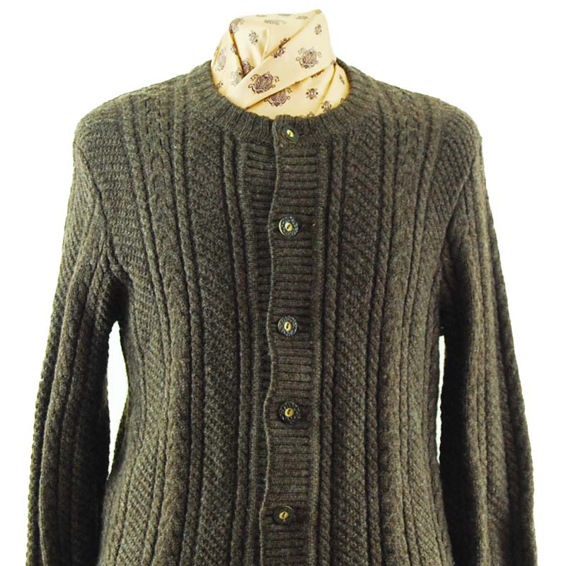 Vintage Brown Cable Knit Sweater - UK L - Blue 17 Vintage Clothing