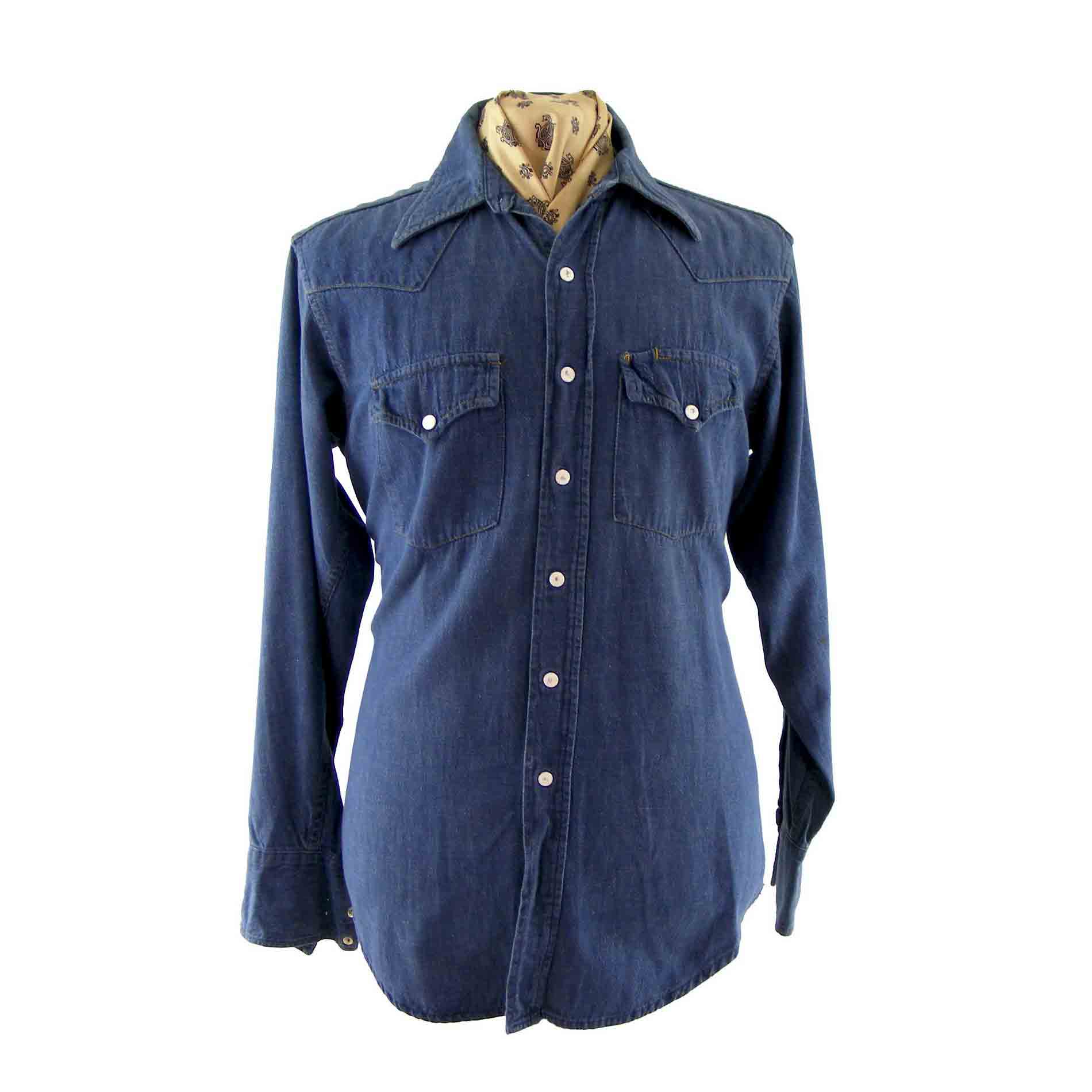 70s Blue Denim Western Shirt - Blue 17 Vintage Clothing