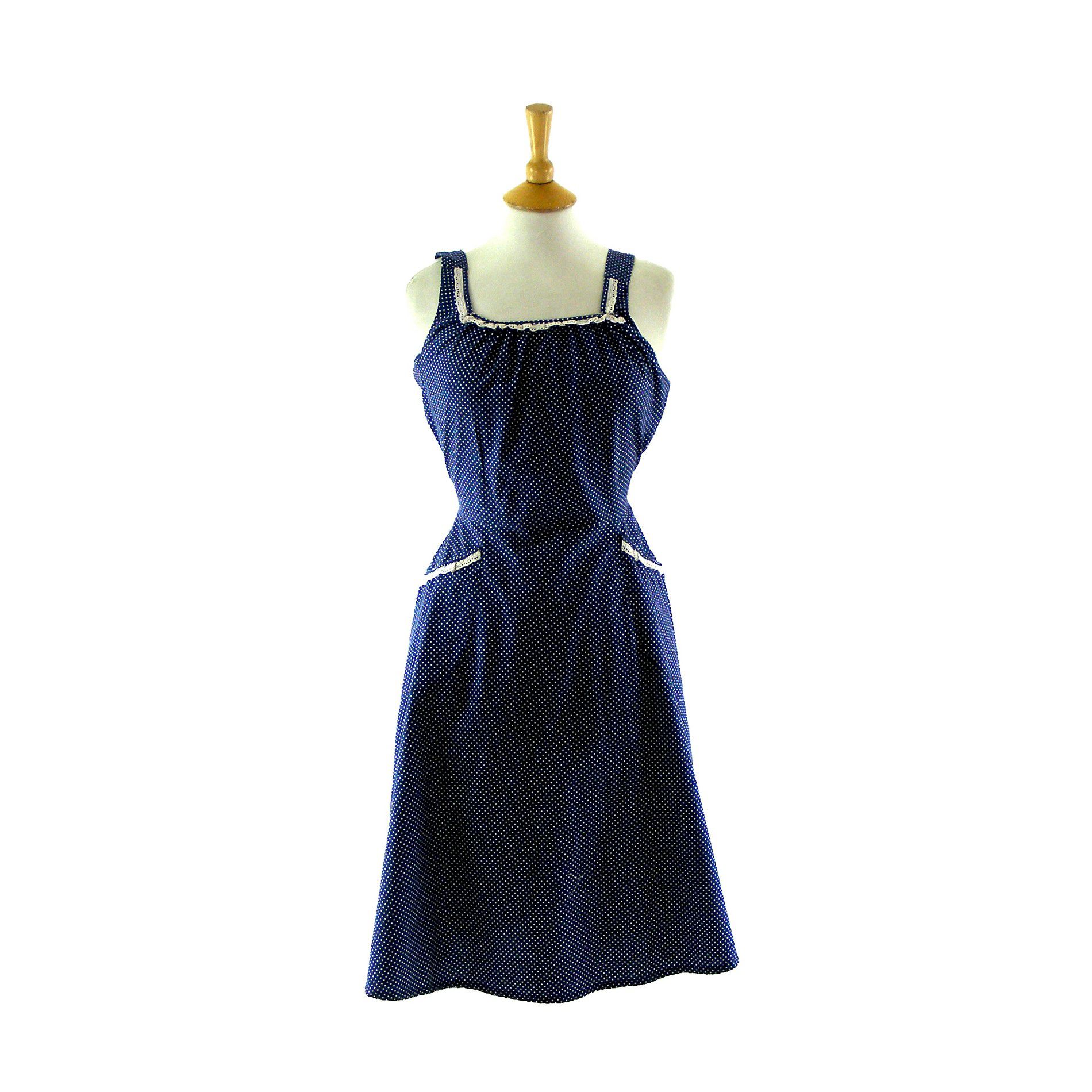 70s Blue polka dot sun dress - Blue 17 Vintage Clothing