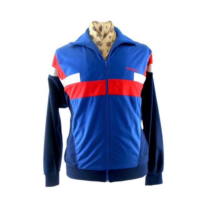 80s Retro Adidas Track Suit Top - Blue 17 Vintage Clothing
