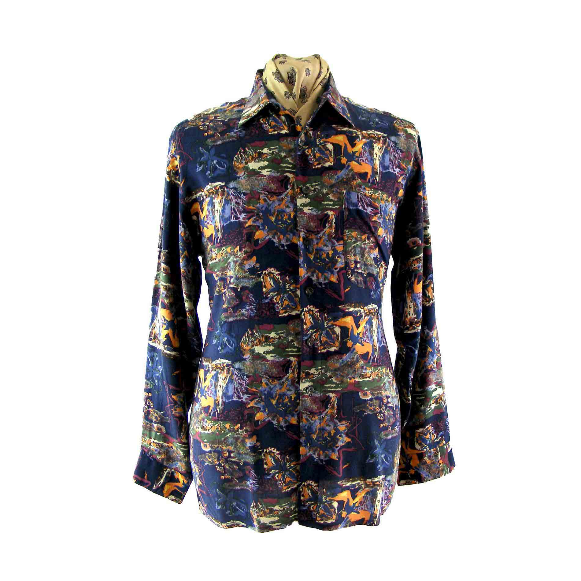 80s multicolour floral print shirt - Blue 17 Vintage Clothing