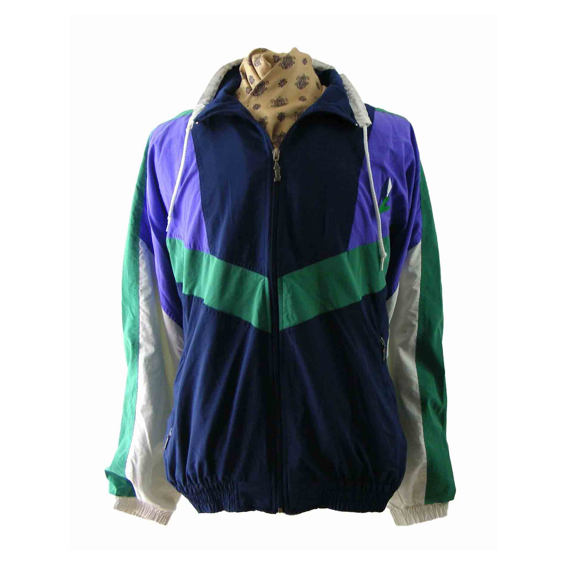 Multicoloured shell suit top - UK Size XL - Blue 17 Vintage Clothing