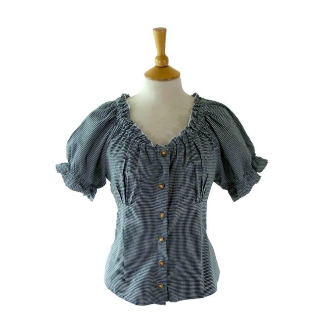 90s Green Gingham Top - Blue 17 Vintage Clothing
