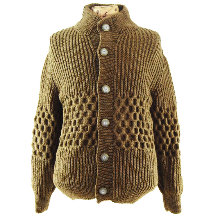 Brown Vintage Cable knit Cardigan UK 16 Blue 17 Vintage Clothing