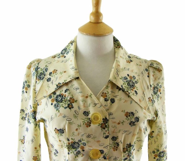 70s Floral Print Fitted Multicolored Blouse - 10 - Blue 17 Vintage Clothing