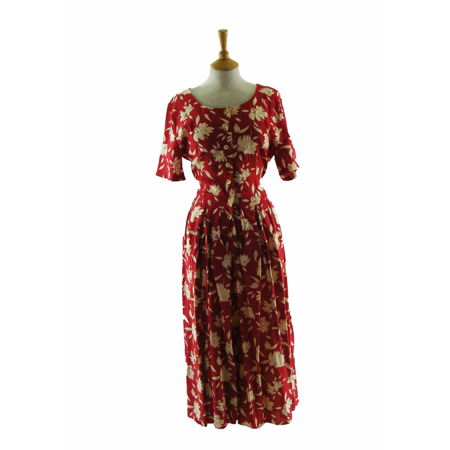 90s Red Floral Dress-Jumpsuit - Blue 17 Vintage Clothing