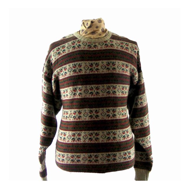 Mens Multicolored Pure Wool Winter Sweater - Blue17 vintage