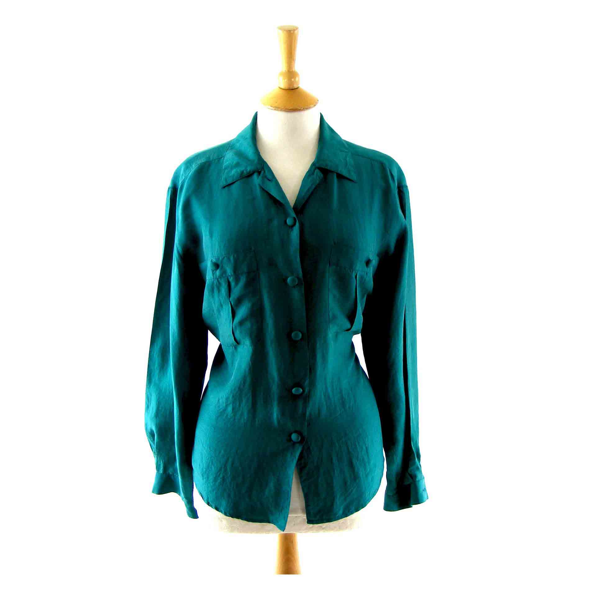 Turquoise silk blouse - Blue 17 Vintage Clothing
