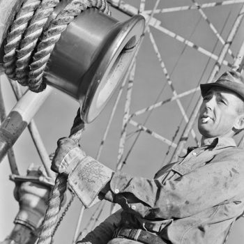 Work jacket - Worker on oil derrick, 1938