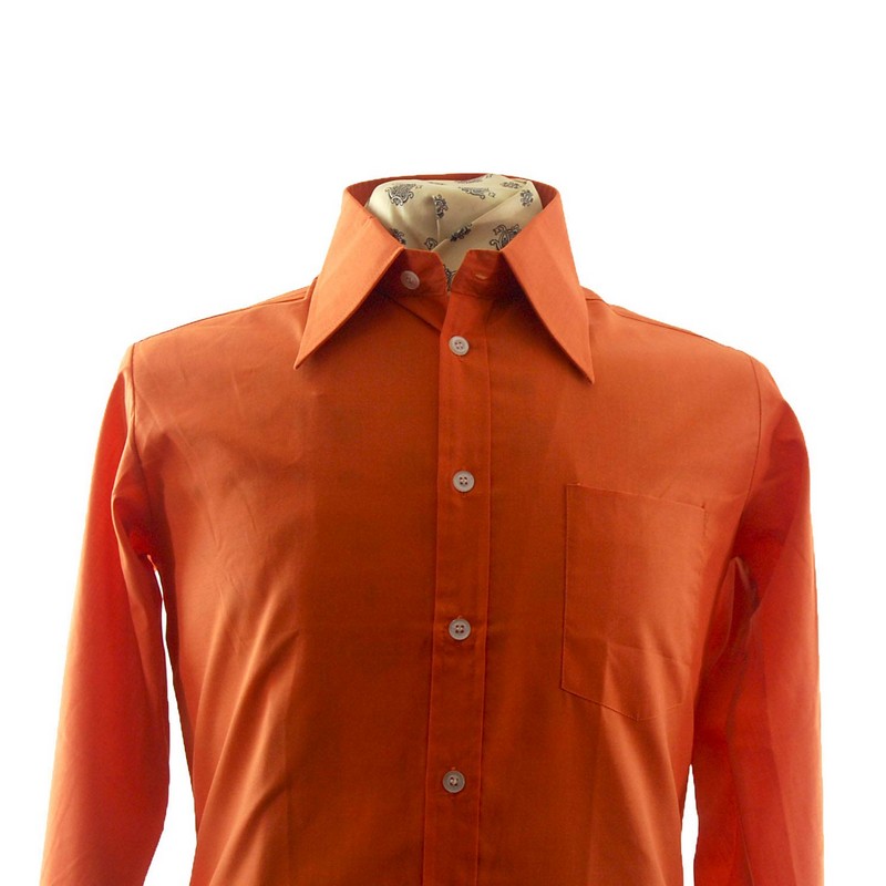 Orange Long Collared Shirt - UK M - Blue 17 Vintage Clothing