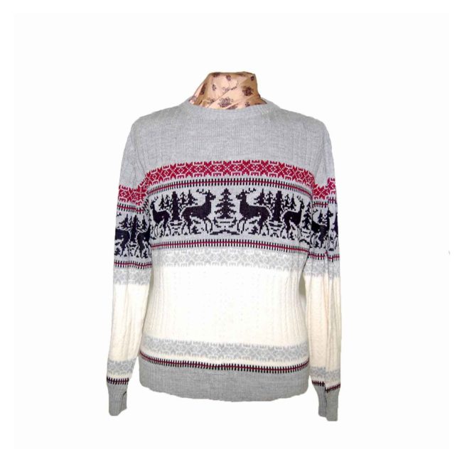 90s Mens Cable Knit Festive Reindeer Sweater