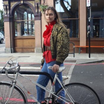 Where To Buy 90s Clothes -Red ruffled 90s blouse and animal print bomber jacket