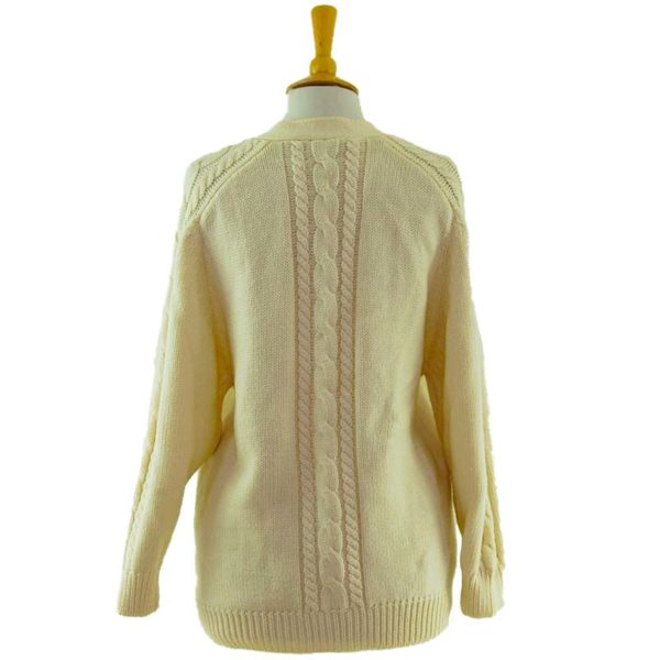 80s Cream Grandad Cardigan - UK 14 - Blue 17 Vintage Clothing