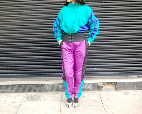 80s Height of Fashion Shell Suit Costume Female Teal  Purple with  Jacket  Trousers  Fruugo IN