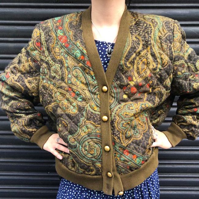 close up of 80s Paisley Vintage Bomber Jacket