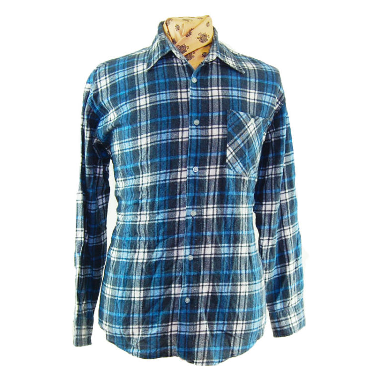 90s Comfy Oversized Plaid Flannel Shirt - UK XL - Blue 17 Vintage Clothing