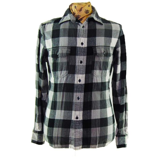 90s Large Grey Plaid Flannel Shirt