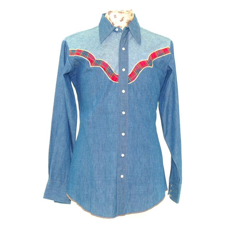 Two Tone Denim Western Shirt - S - Blue 17 Vintage Clothing