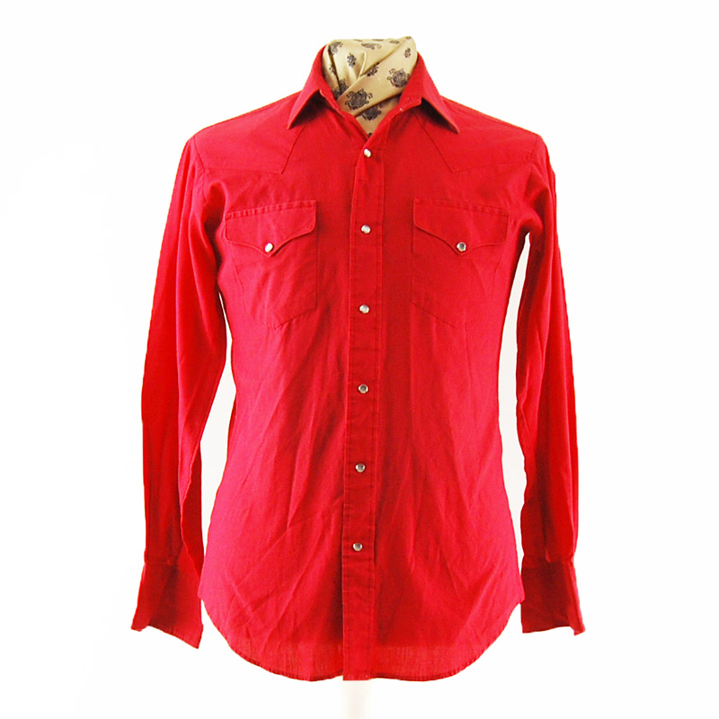 Vintage Red Western Shirt - UK M - Blue 17 Vintage Clothing