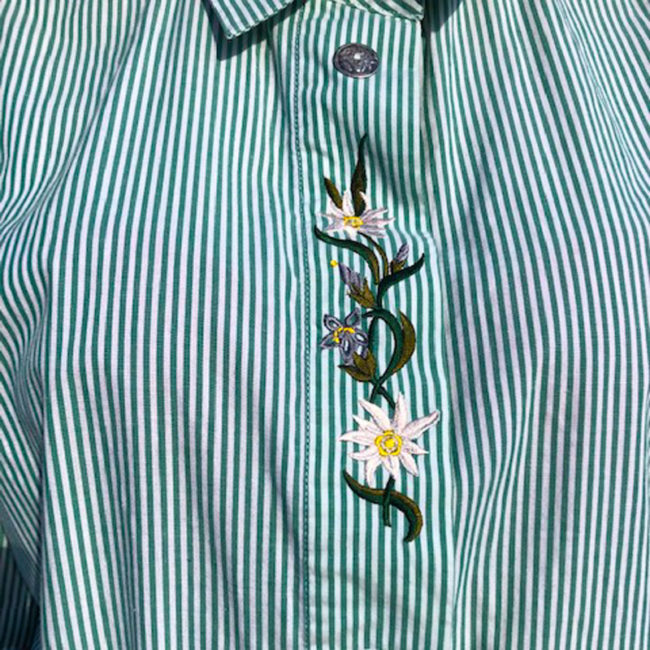 floral detailing Green Pinstripe Tyrolean Shirt