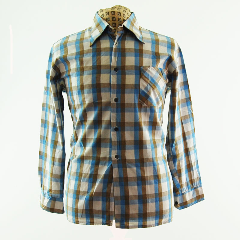 Vintage Pastel Plaid 70s Shirt - M - Blue 17 Vintage Clothing