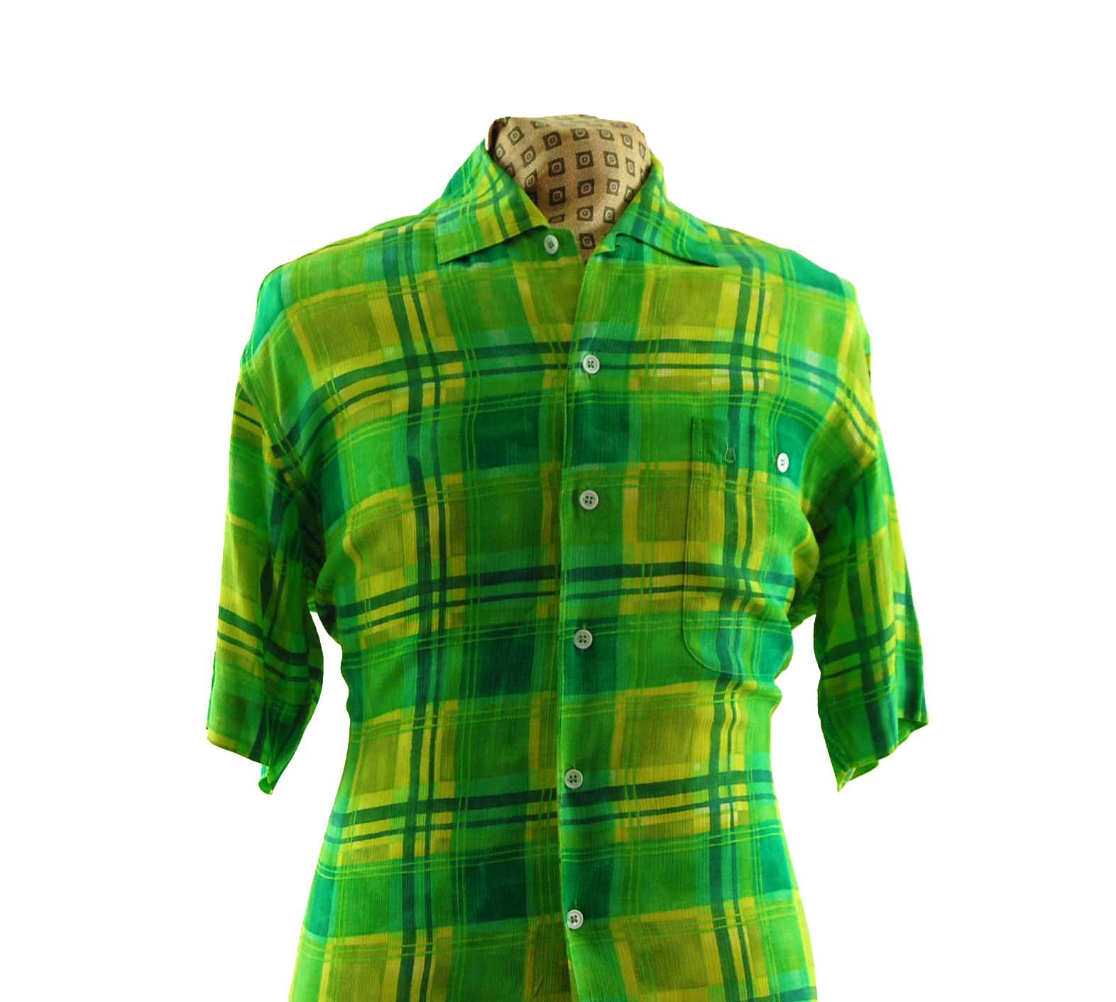 Vibrant Green Plaid Shirt - UK XL - Blue 17 Vintage Clothing