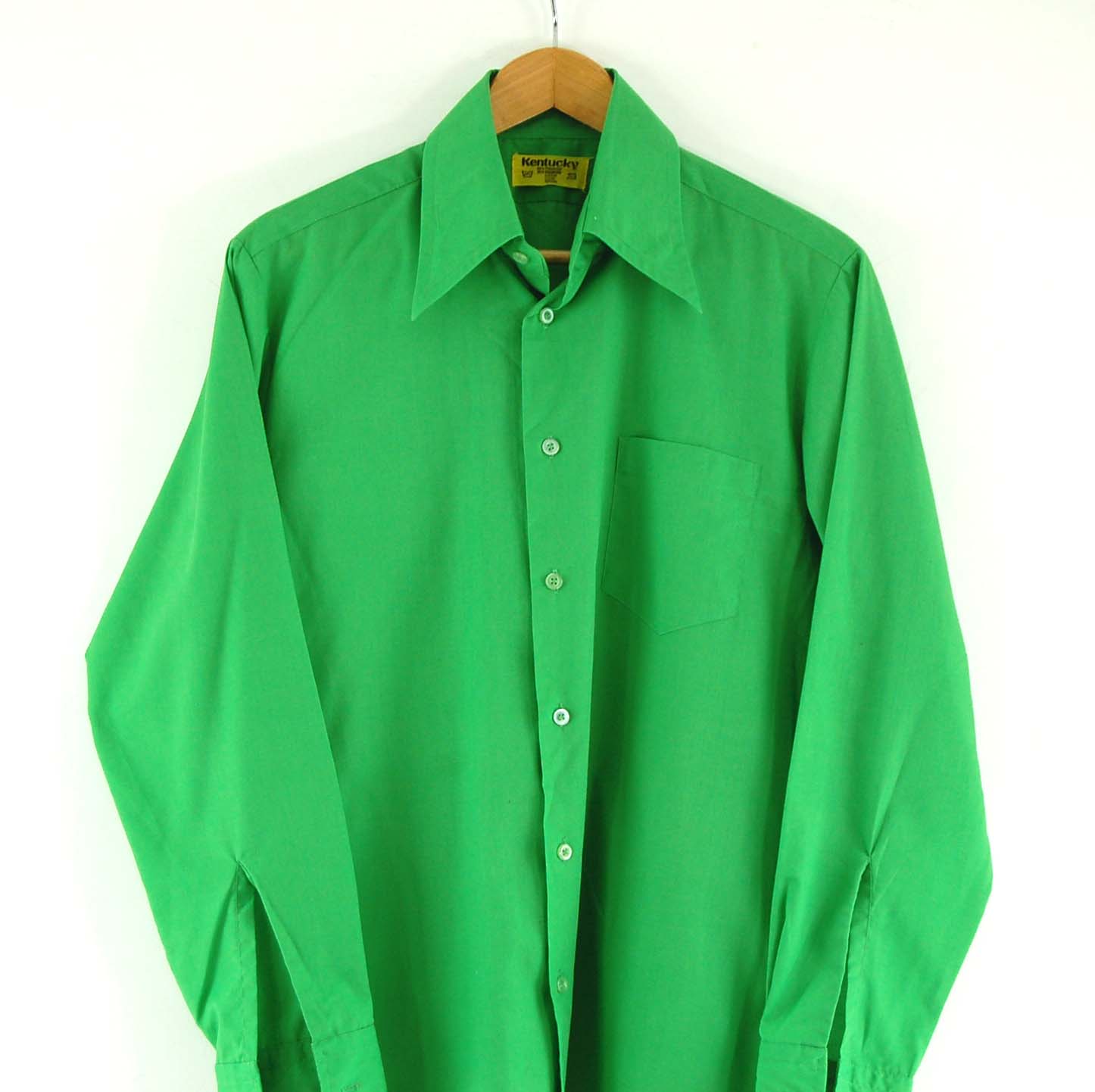 70s Green Shirt - UK Size L - Blue 17 Vintage Clothing