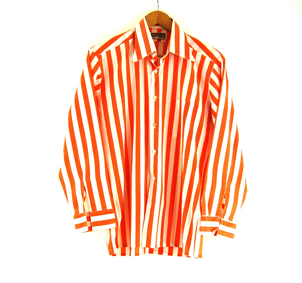 70s Orange Striped Shirt - UK L - Blue 17 Vintage Clothing