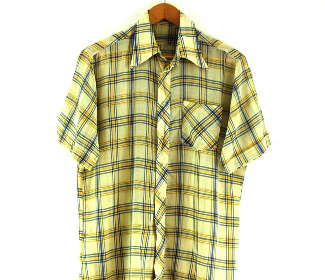 Close Up of 70s Yellow and Blue Checked Shirt