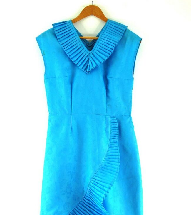 Close up of Blue 70s Dress with Pleats