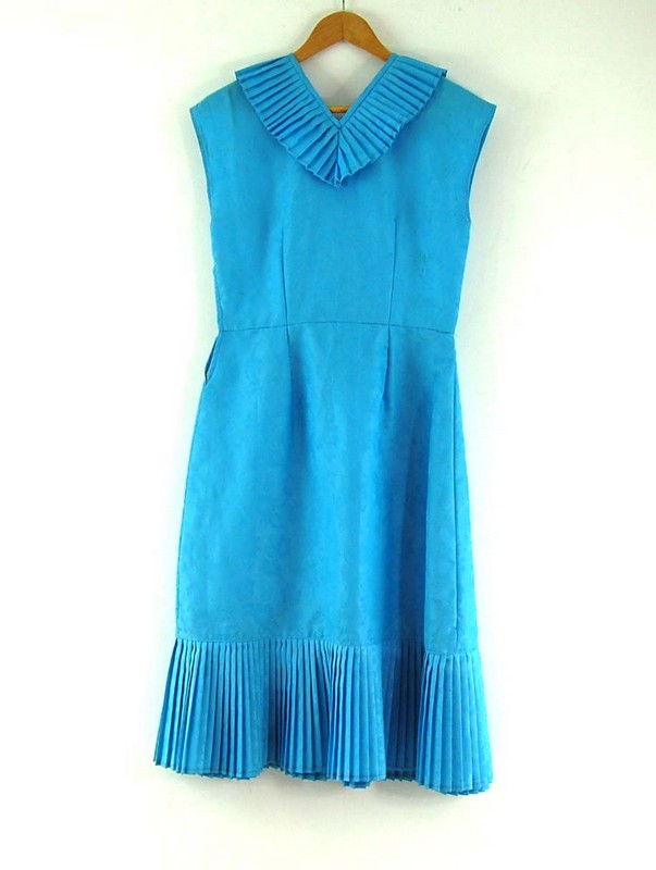 Back of Blue 70s Dress with Pleats