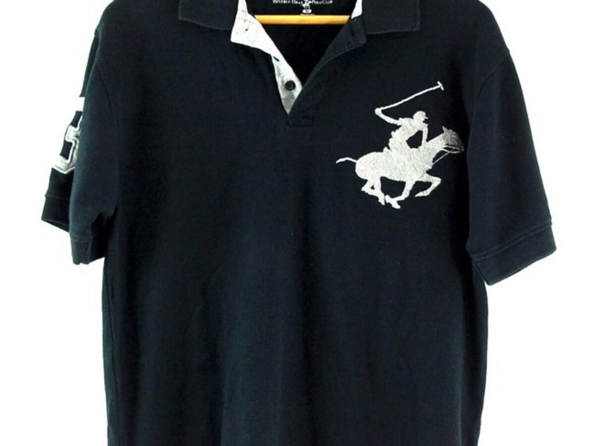 Horse logo Polo Shirt UK M Blue 17 Vintage Clothing