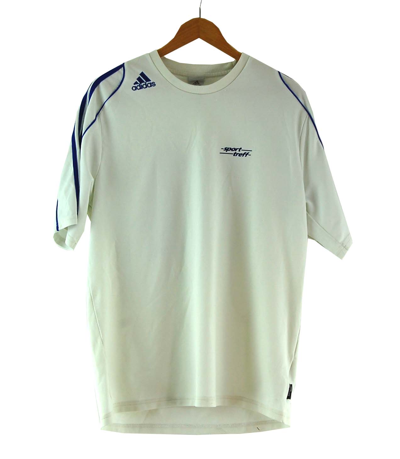 White Adidas Football Tee - UK XL - Blue 17 Vintage Clothing