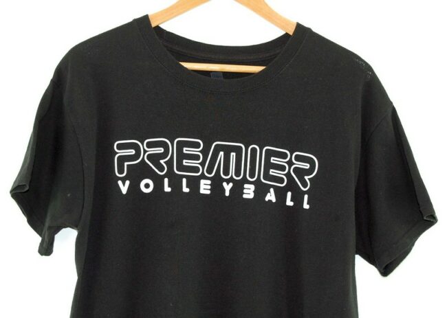 Close up of Black Cotton Volleyball Printed T Shirt