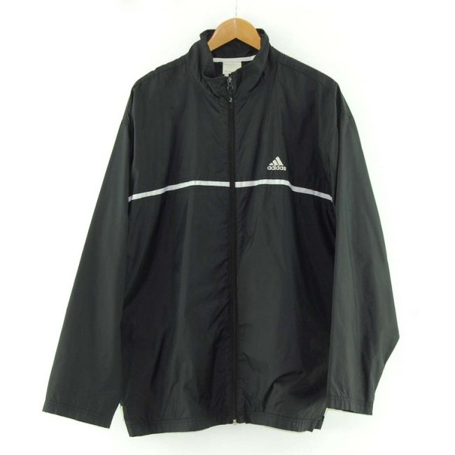 Black Adidas Windbreaker Jacket - UK Size XXL - Blue 17 Vintage Clothing