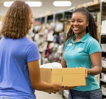 Interior view of an America's Thrift Stores donation center,