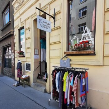 How can clothes be recycled, Sue Ryder charity shop in Prague