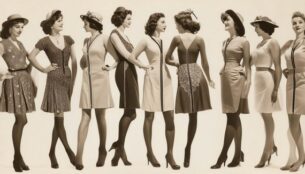 A montage of 1930s fashion technology innovations, featuring rayon fabric, nylon stockings, and stylish zippers