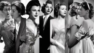 Key Trends in 1930s Fashion - A collection of 1930s Hollywood fashion icons wearing glamorous gowns and suits that influenced everyday fashion